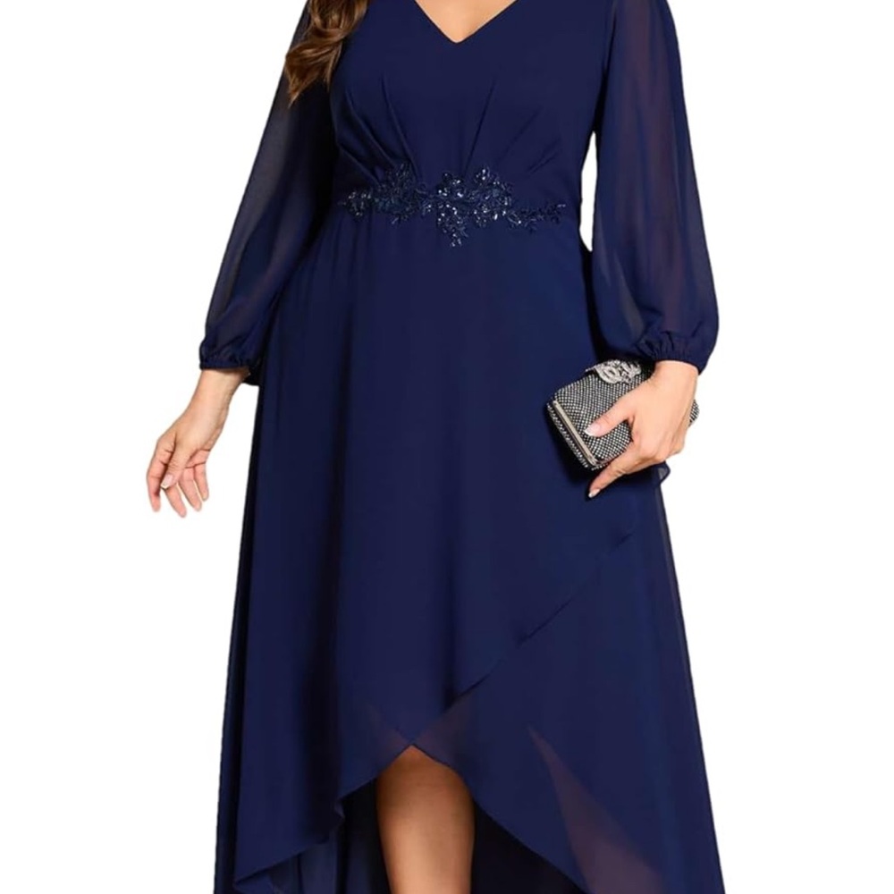 Ever-Pretty Plus Women's V Neck Long Sleeves Applique Chiffon Plus Size 24
